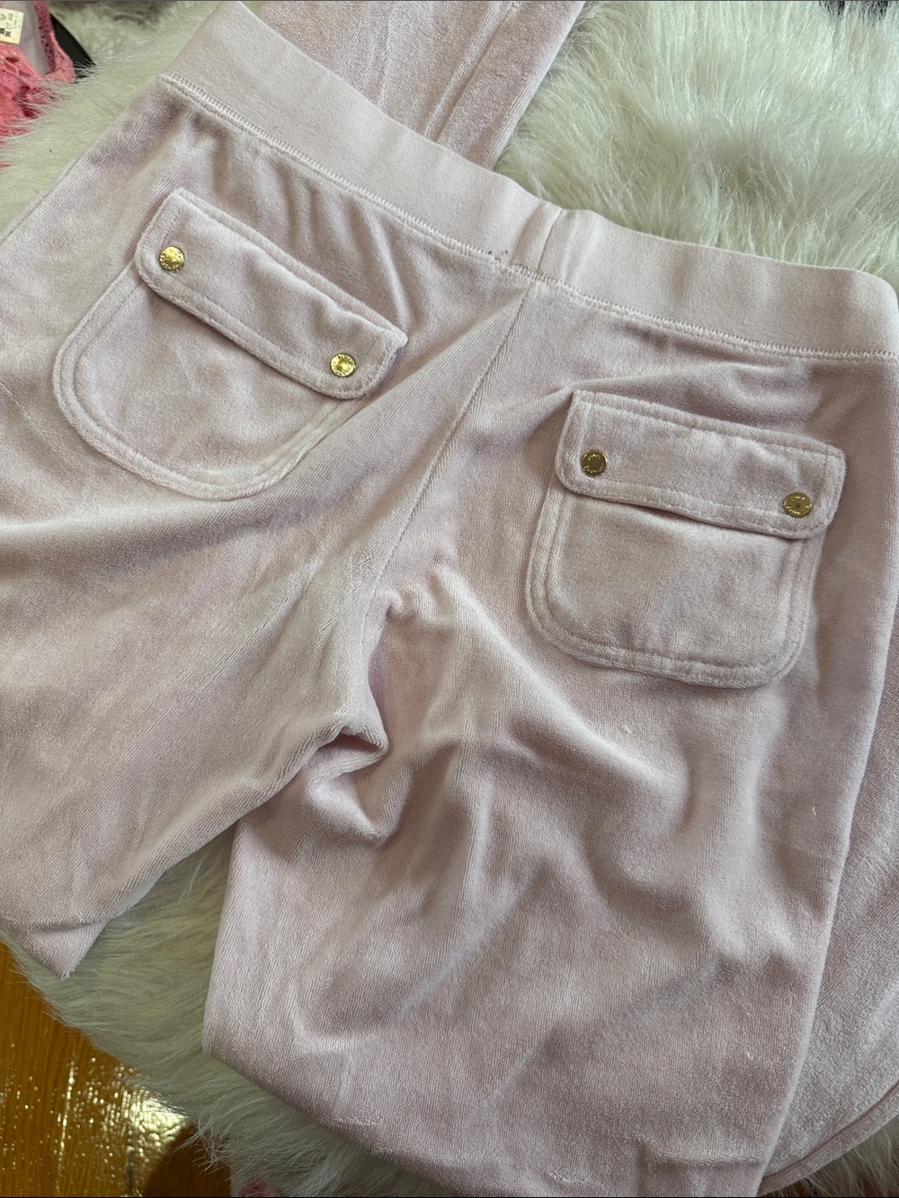 Juicy Couture baby pink terry pants medium back pockets snap pockets